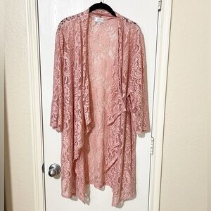 [Shannon Ford New York] Pink Lacey Kimono Waterfall Open Front Swim Beach 2X